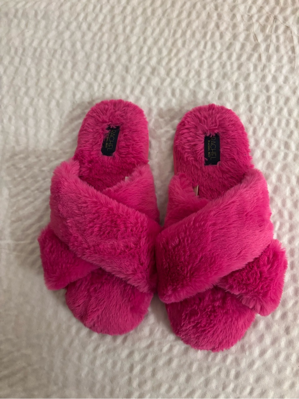 RACHEL Rachel Roy Hot Pink Fuzzy Cross-Band Slippers *worn once*